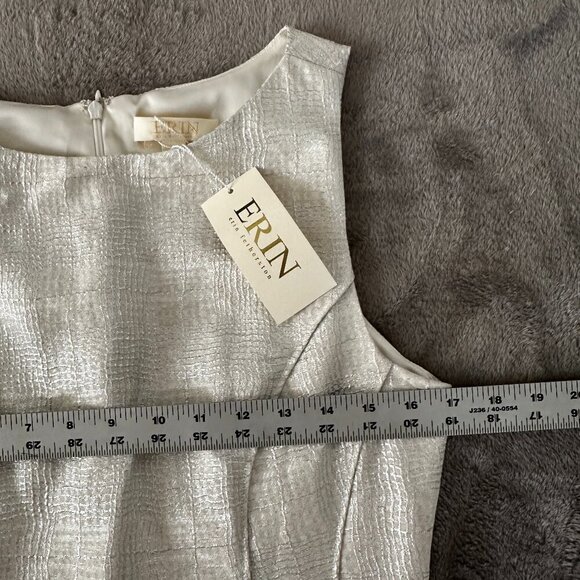 NWT Erin Fetherston Tillie Fit & Flare Metallic White Silver Cocktail Dress 8 - Picture 7 of 10